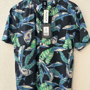 Insight Shark Print Short Sleeve Button Down Shirt - L